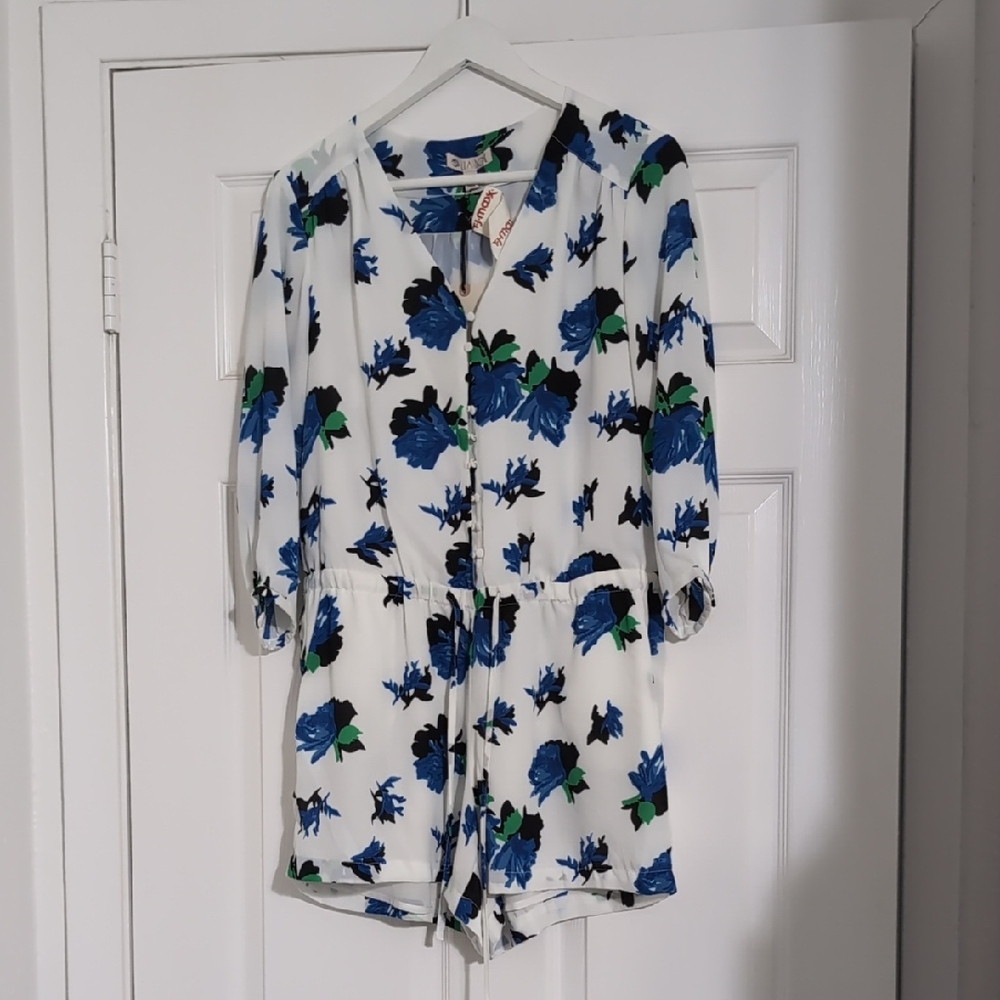 Lila Rose Vibrant Blue and Green Floral Romper